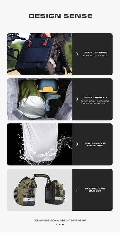 Rhinowalk Motorcycle Saddlebag 20L-30L – Universal Side Bag with Removable 100% Waterproof Inner Liner for Travel Motorbike Luggage