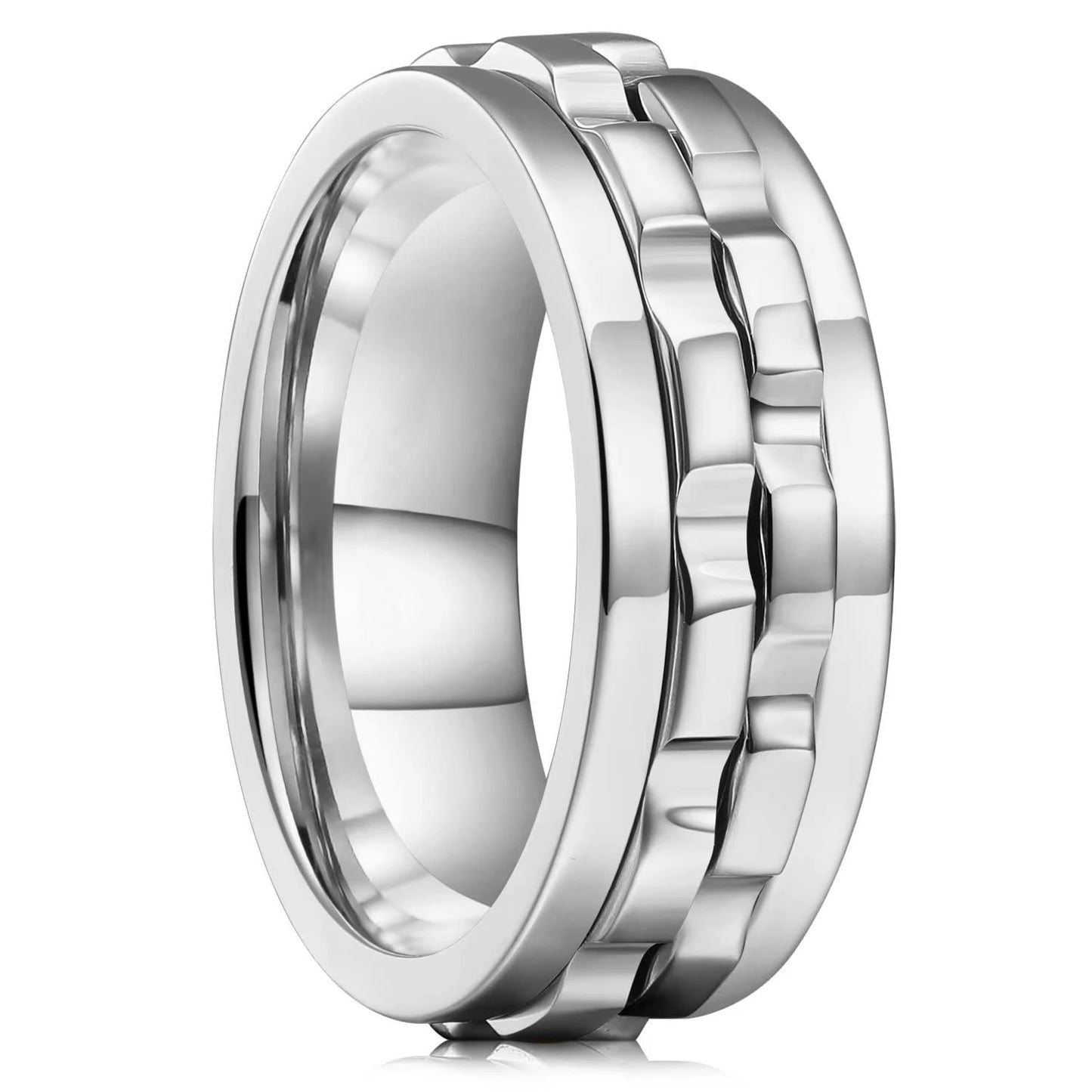 Fashion Punk Gear Fidget Ring — Rotating Titanium Steel Spinner Ring for Men, Biker, Wedding & Party Jewelry