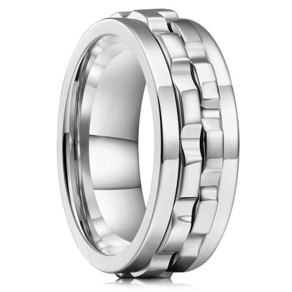 Fashion Punk Gear Fidget Ring — Rotating Titanium Steel Spinner Ring for Men, Biker, Wedding & Party Jewelry