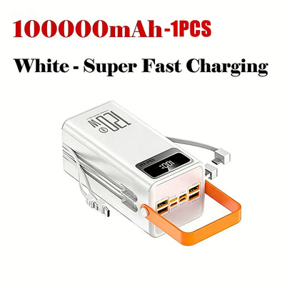 120W 100000mAh Fast Charging Power Bank - Large Capacity Portable Outdoor Power Supply for Camping and Travel