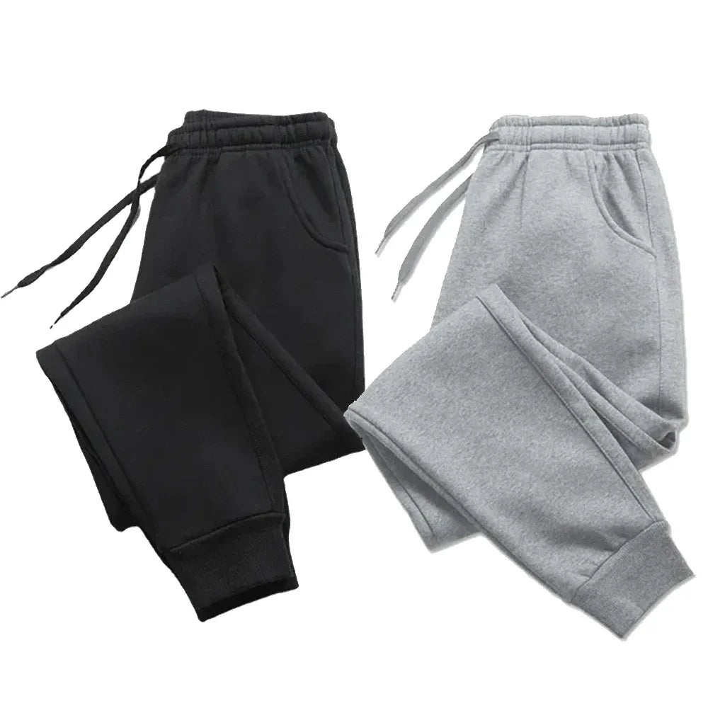 Men's Casual Fleece Sweatpants – Autumn/Winter Jogger Pants, Solid Color, Running, Gym & Workout Trousers
