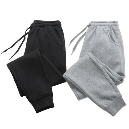 Men's Casual Fleece Sweatpants – Autumn/Winter Jogger Pants, Solid Color, Running, Gym & Workout Trousers