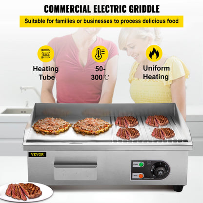 SucceBuy 14"-22" Electric Countertop Griddle – 1600W/3200W Stainless Steel Flat Top Teppanyaki Grill for Pancakes and Chicken