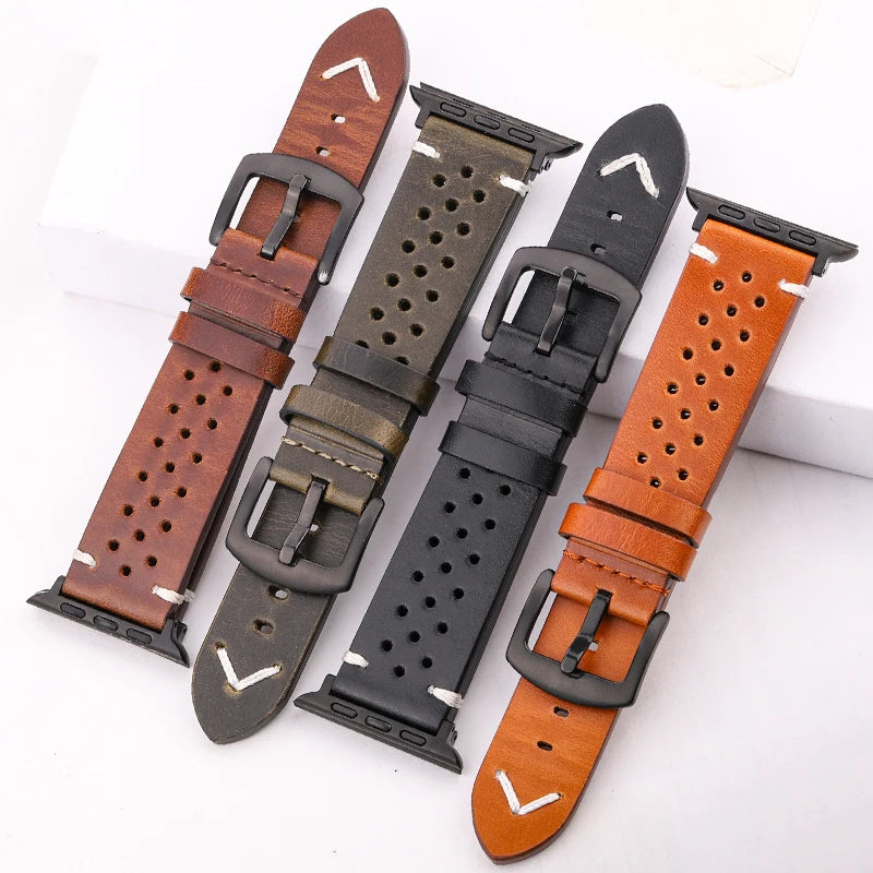 Genuine Leather Apple Watch Strap – Compatible with Series 7, 6, 5, 4, SE (40mm–49mm) for Men & Women