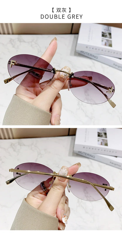 European & American Fashion Frameless Metal Sunglasses – Trendy Luxury UV Protection Eyewear