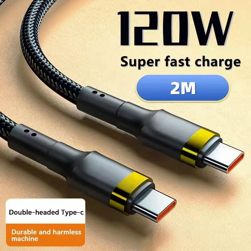 120W USB-C to USB-C Fast Charging Cable - PD Quick Charge Cable for iPhone, Xiaomi & Samsung Devices