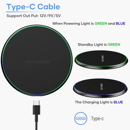 30W Fast Wireless Charging Pad - Wireless Charging Station for iPhone 8–17, Samsung Galaxy S23 and Compatible Xiaomi Devices