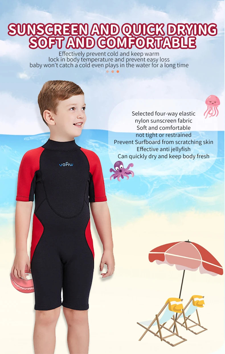 Children's 2mm/3mm Neoprene Wetsuit – One-Piece Long Sleeve Diving Suit for Cold Protection, Sunscreen, Surfing, Swimming & Snorkeling