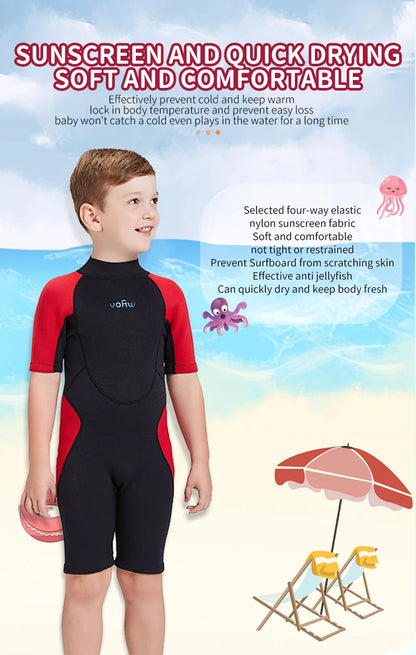 Children's 2mm/3mm Neoprene Wetsuit – One-Piece Long Sleeve Diving Suit for Cold Protection, Sunscreen, Surfing, Swimming & Snorkeling