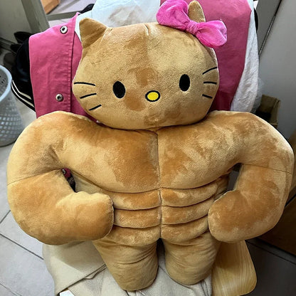 Sanrio Kawaii Hello Kitty Muscle Plush – Funny Chest Abdominal Boyfriend Pillow & Pom Pom Purin Doll, Christmas Gift