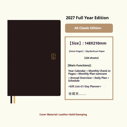 Kinbor 2027 A5/A6 Planner Notebook - Full-Year Daily Journal & Monthly Agenda for Time Management