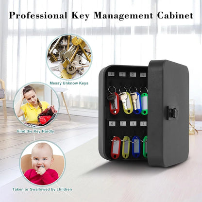 Wall-Mounted Key Cabinet with Lock & Code – 20 Key Organizer & Locking Key Holder Box