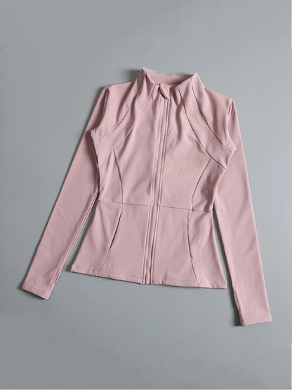 New Yoga Wear Ladies Coat – High Elastic Loose Fitness Top, Long Sleeve Stand-Up Collar for Exercise