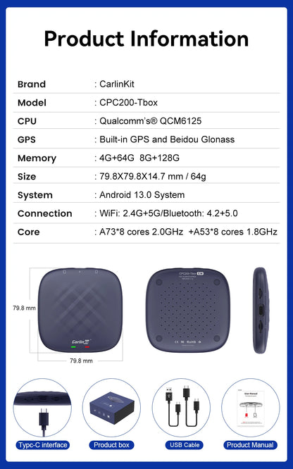 CarlinKit Android 13 AI TV Box – 8-Core Wireless CarPlay & Android Auto with Split Screen, 64G/128G for Netflix, YouTube, Play Store