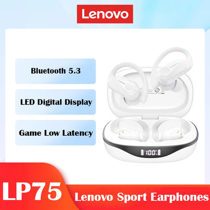 Lenovo LP75 TWS Sports Earphones — Bluetooth 5.3 Wireless, Waterproof HiFi Stereo, Noise-Reducing Earbuds with Mic