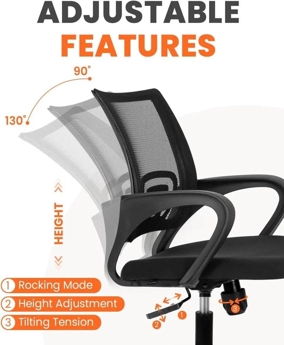 Ergonomic Office Chair – Mid Back Desk Chair with Lumbar Support, Mesh Cushion, Adjustable Swivel & Rolling for Home & Gaming