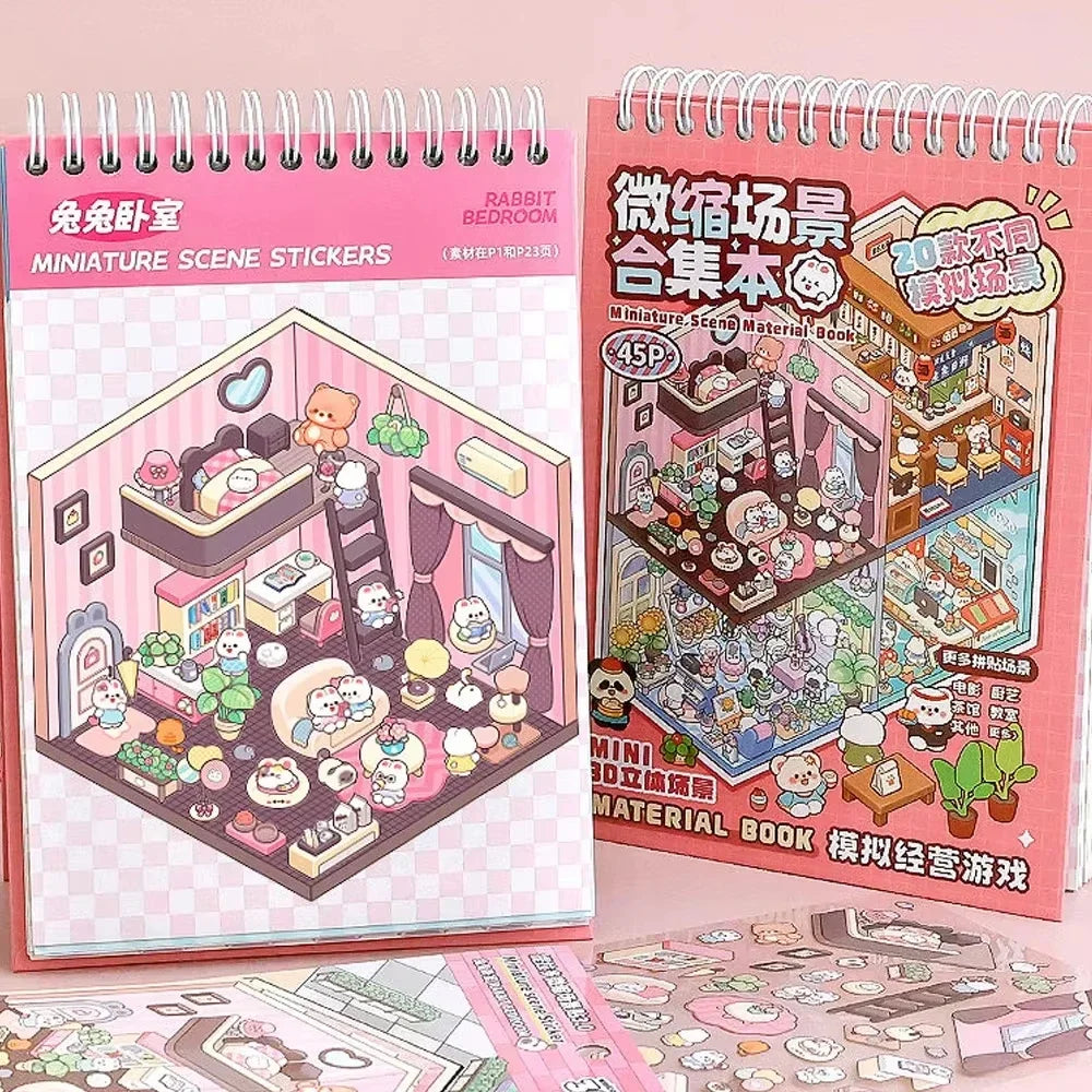 NEW 20Pcs 20-in-1 Cartoon Landscape Sticker Book – DIY 3D Pocket Cabin Scene Stickers for Kids Gift