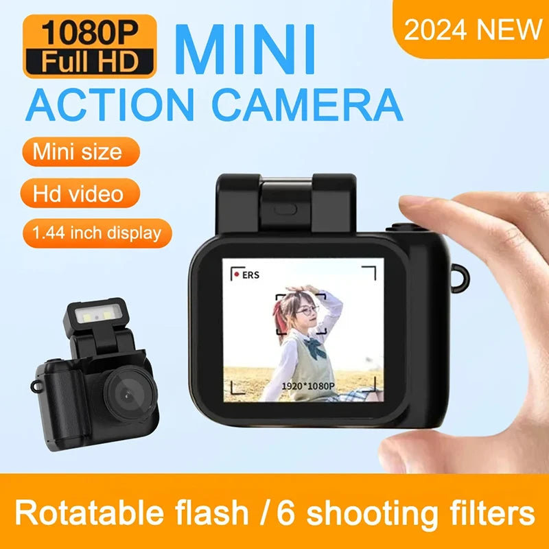 Mini Monoreflex Style 1080p CMOS Camera – Portable Video Recorder with Flash, LCD Screen & Battery Dock