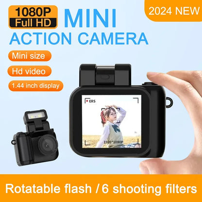 Mini Monoreflex Style 1080p CMOS Camera – Portable Video Recorder with Flash, LCD Screen & Battery Dock