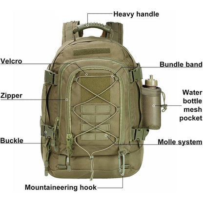 65L Tactical Outdoor Backpack — Large Capacity Military Hiking & Camping Rucksack for Men