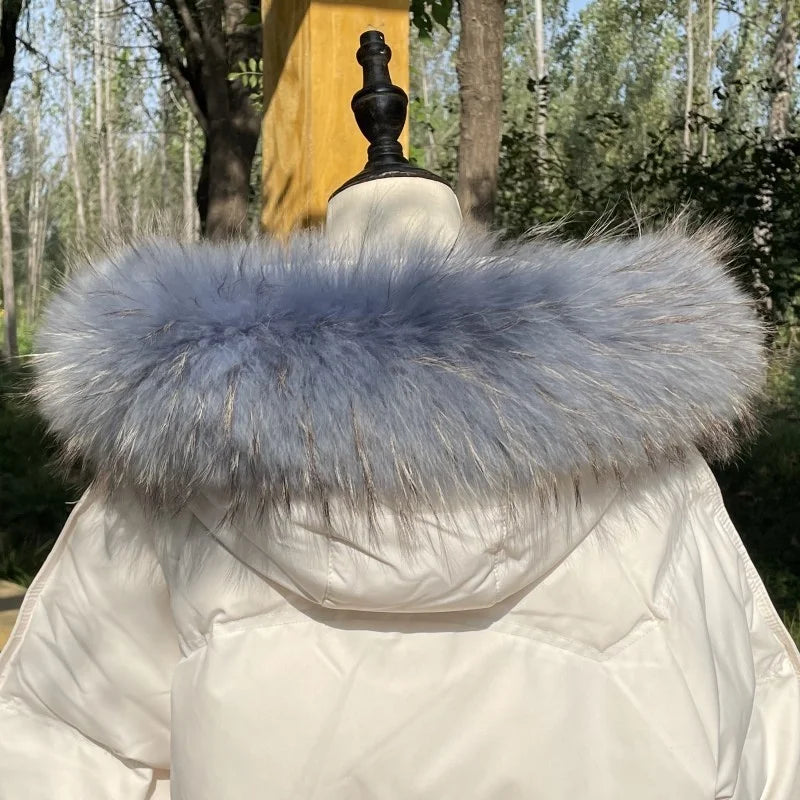Natural Raccoon & Fox Fur Scarf – Luxury Women’s Winter Fur Collar and Hood Trim for Coats & Jackets