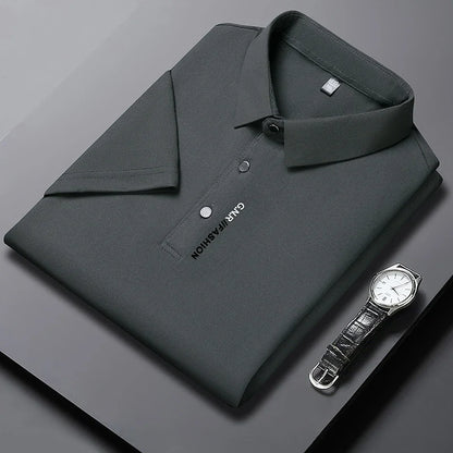 Men's Short Sleeve Polo Shirt - Breathable Solid Color Casual Business Style Top