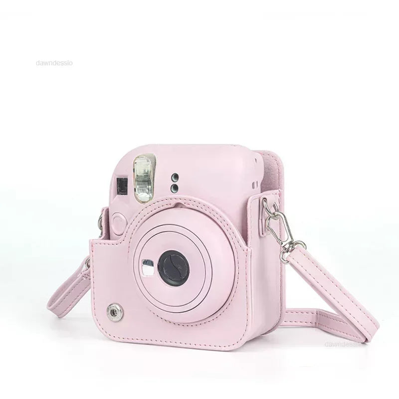 Instax Mini 12 Camera Case - PU Leather Soft Protective Travel Bag with Shoulder Strap for Fujifilm Film Cameras