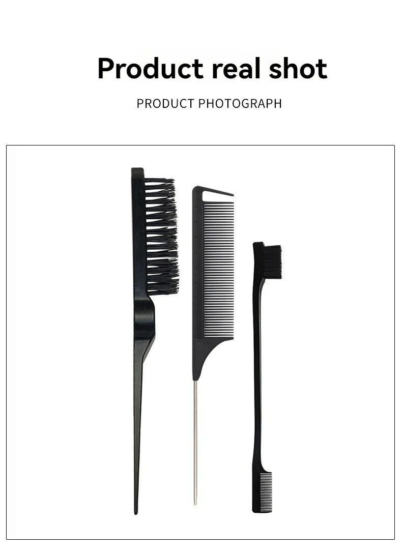 New Three-Piece Hair Brush Set – Sharp-Tail Comb, Three-Row Hair Comb, Steel Needle Mouse Tail Comb & Eyebrow Brush Tool