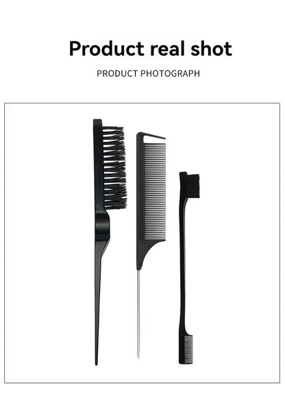 New Three-Piece Hair Brush Set – Sharp-Tail Comb, Three-Row Hair Comb, Steel Needle Mouse Tail Comb & Eyebrow Brush Tool