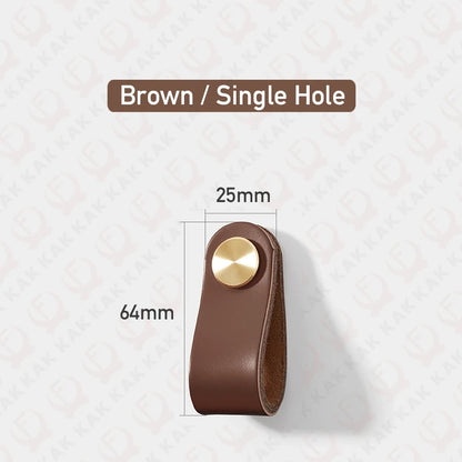 KAK Cowhide Leather Cabinet Handles – Nordic Style Furniture Pulls for Kids Room, Brass & Copper Kitchen Drawer Knobs, Door Hardware