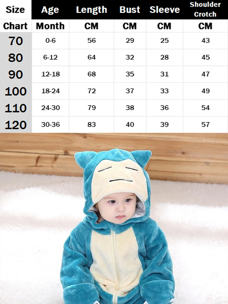 Baby Cosplay Bodysuit – Snorlax & Dinosaur Flannel Jumpsuit for Newborns 0-3 Years, Halloween Costume