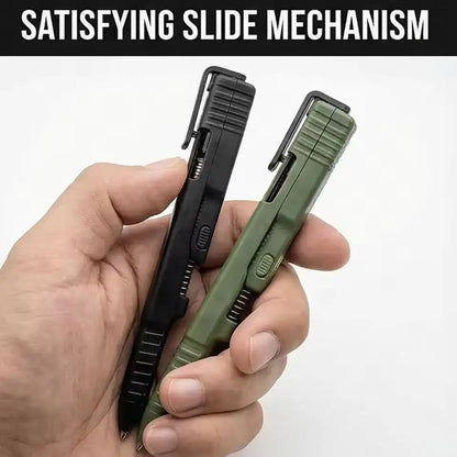 Tactical Slide Action Ballpoint Pen - Refillable Smooth Ink EDC Writing Tool with Case