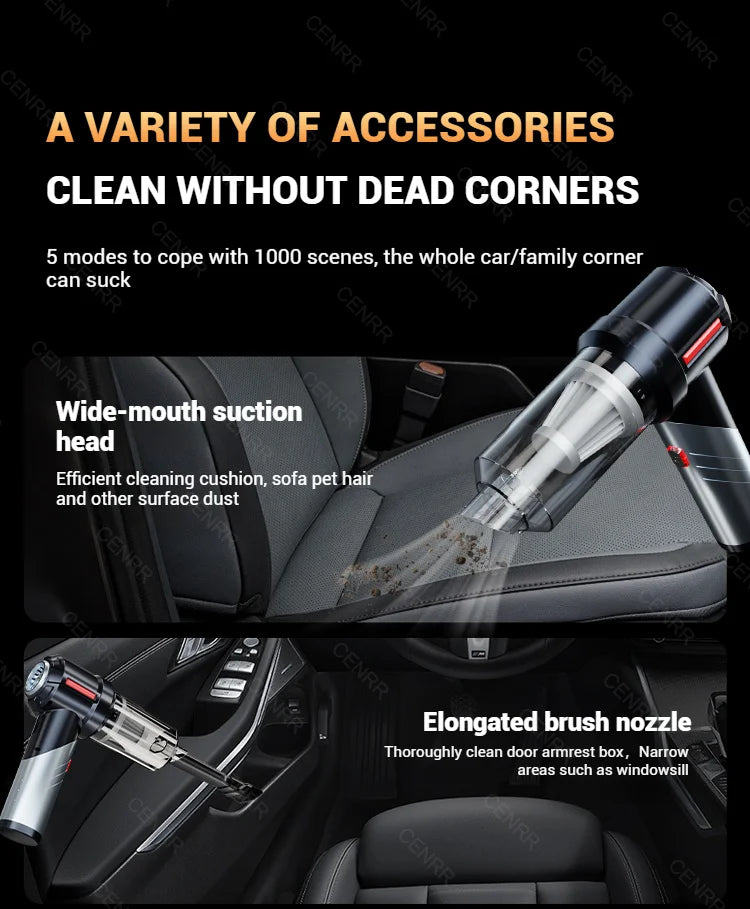 CENRR Mini Car Vacuum Cleaner – 99800PA Powerful Cordless Handheld Blower for Home & Car Cleaning