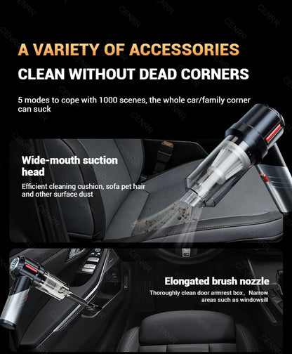 CENRR Mini Car Vacuum Cleaner – 99800PA Powerful Cordless Handheld Blower for Home & Car Cleaning