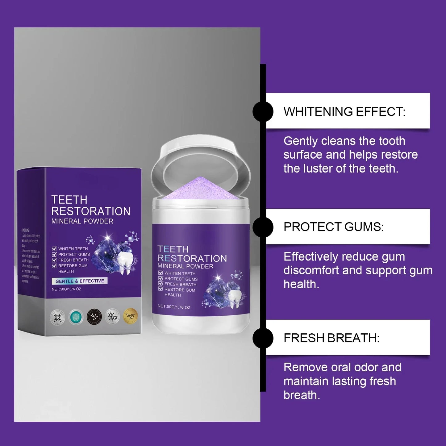 Teeth Restoration Mineral Powder — Enamel Strengthening & Whitening Dental Care Supplement