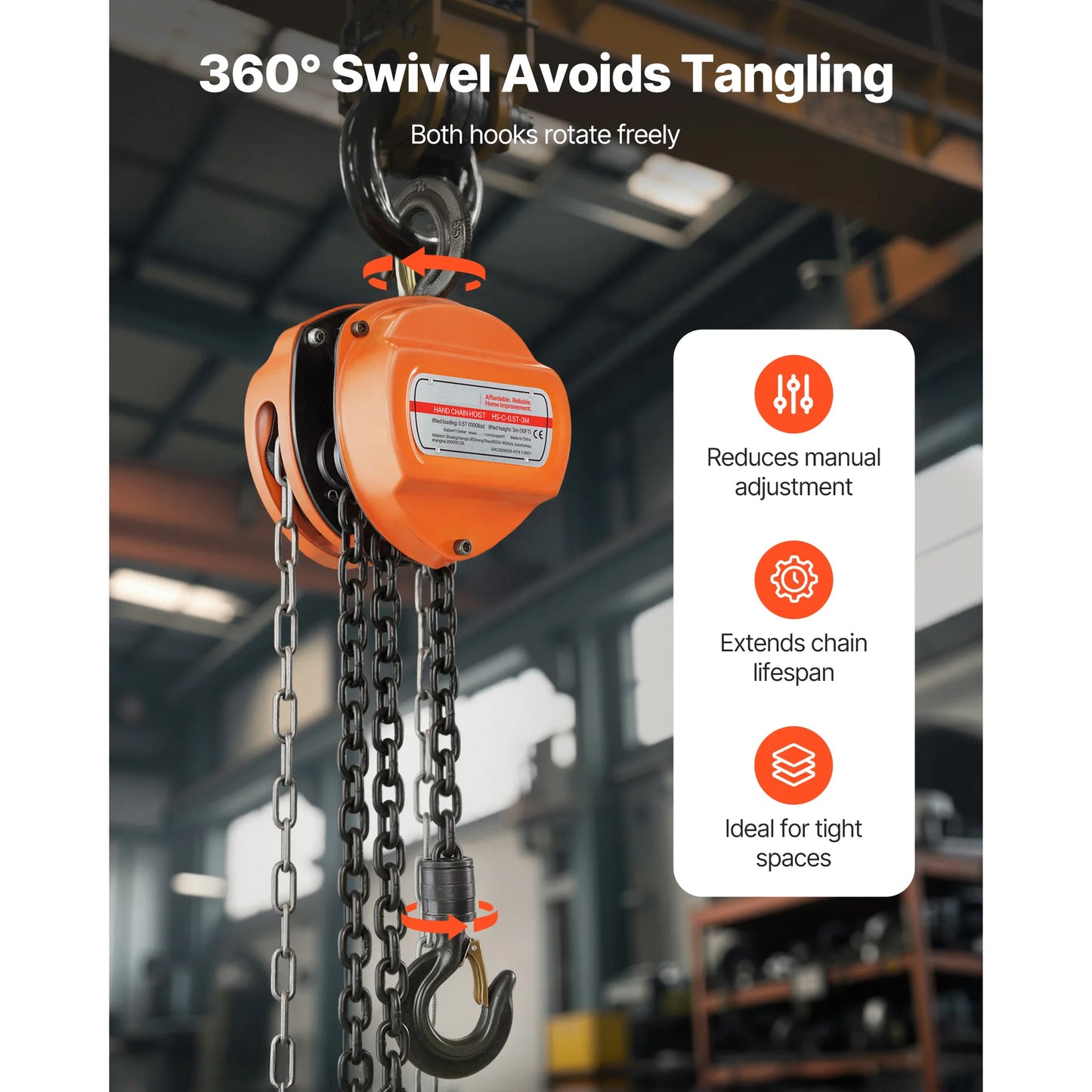 SucceBuy Manual Chain Hoist - G80 Galvanized Chain Block Pulley Hoist for Garage Lifting
