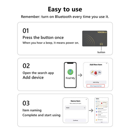 VOCOlinc Wireless Charging Bluetooth Smart Tag — 1/2PCS Global Locator & Item Finder Card, Compatible with Find My (iOS Only)