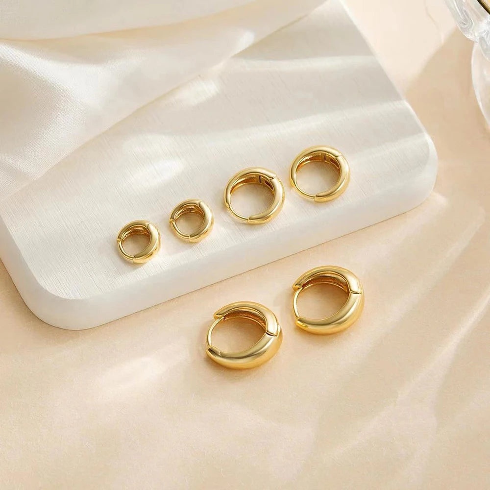 2pcs Stainless Steel Huggie Hoop Earrings – Minimalist Gold Round Circle Tiny 6/10/12mm Unisex Punk Rock Jewelry Set