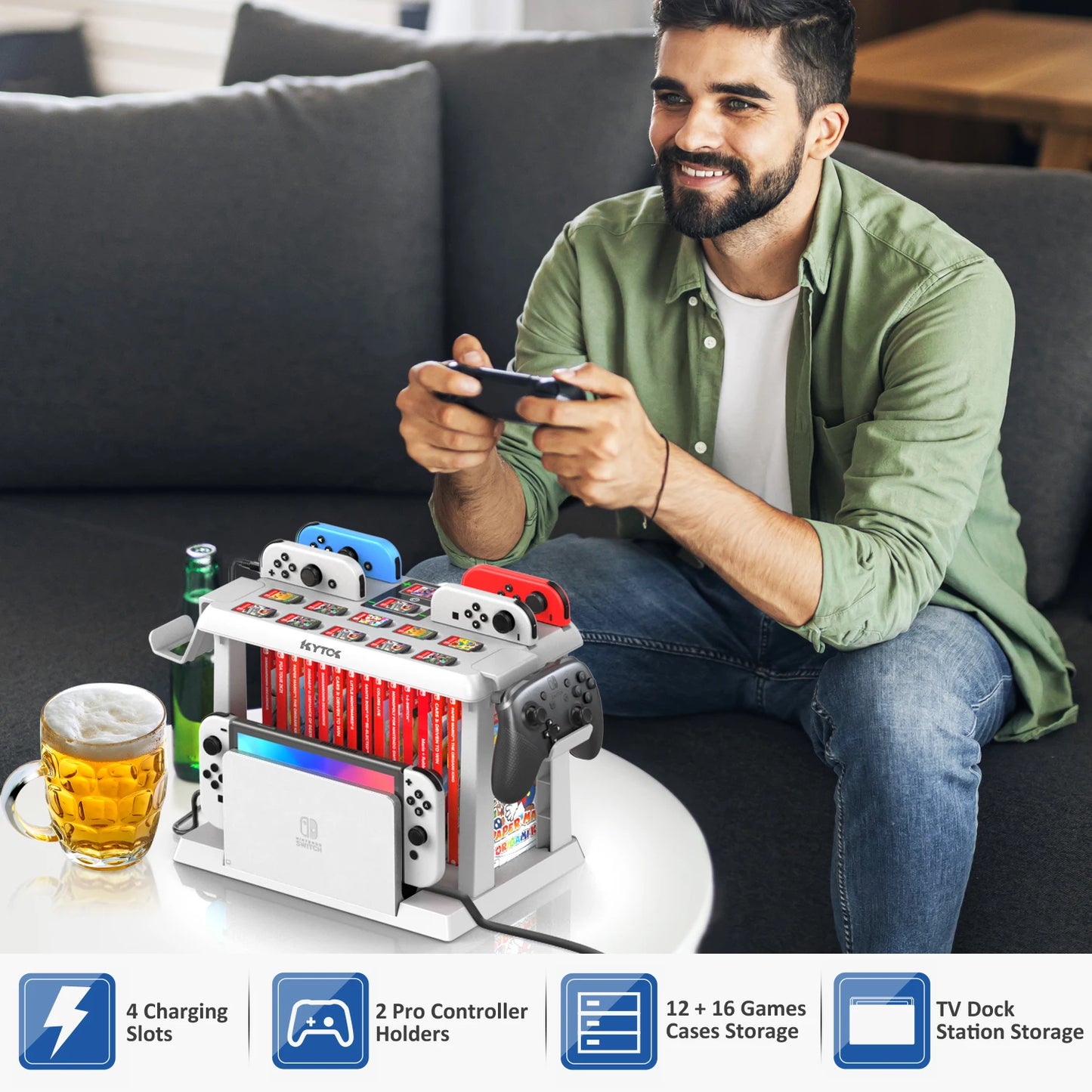 OIVO Switch Joy-Con Charger & Game Storage Tower – Pro Controller Holder for Nintendo Switch OLED Dock Station