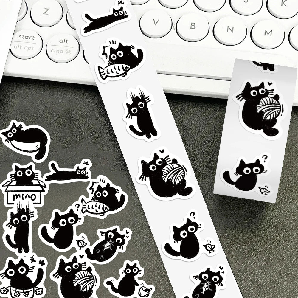 500pcs Cartoon Black Cat Stickers – Cute DIY Decals for Laptops, Scrapbooks, Diaries, Guitars, Helmets & Water Bottles