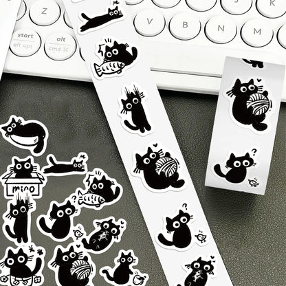 500pcs Cartoon Black Cat Stickers – Cute DIY Decals for Laptops, Scrapbooks, Diaries, Guitars, Helmets & Water Bottles