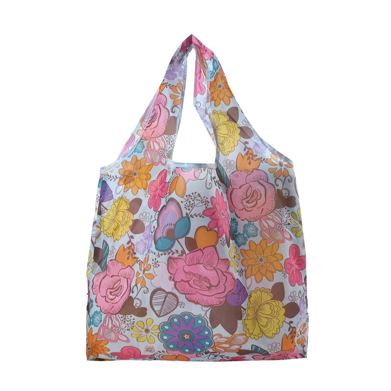 Portable Foldable Shopping Bag – Large Capacity Nylon Tote with Fashion Prints, Lightweight Reusable Travel & Grocery Essential Bag
