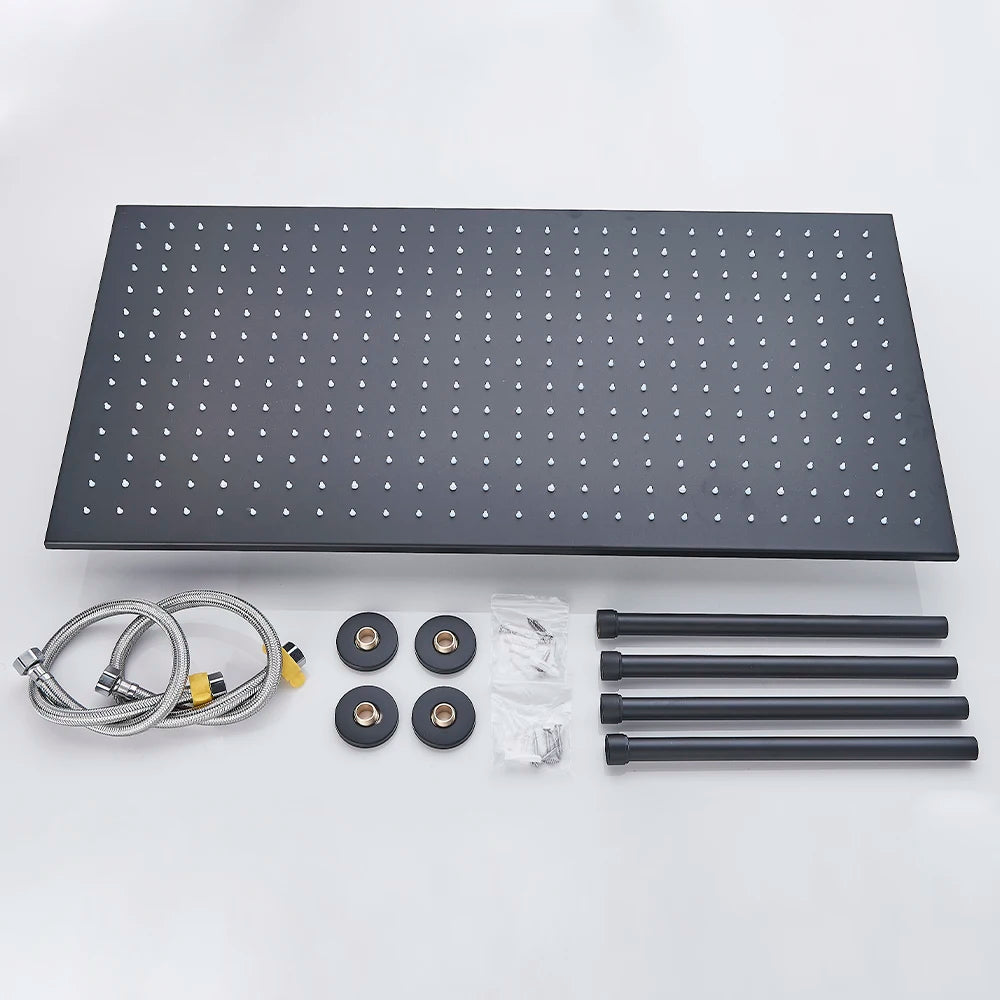 Black Ceiling Mounted LED Rainfall Shower Head – Intelligent Remote Control Concealed Waterfall Tap