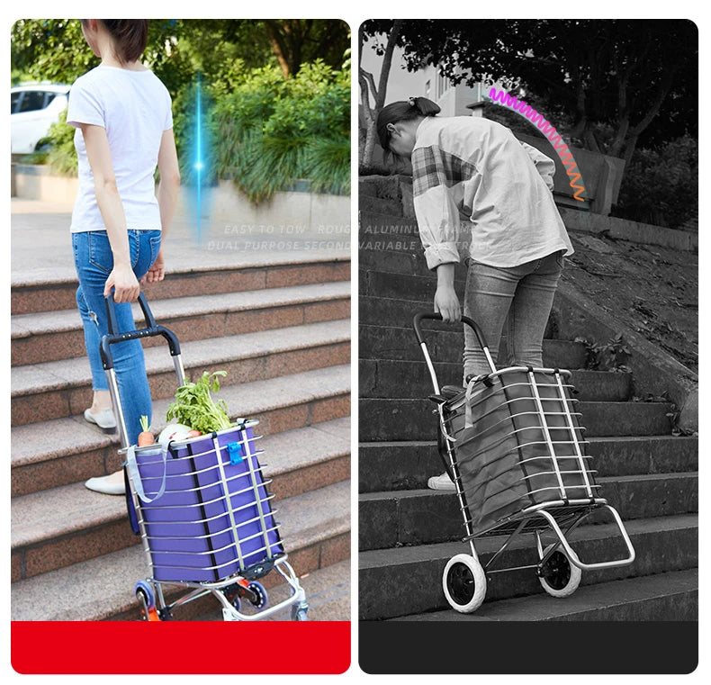 Portable Aluminum Alloy Grocery Cart – Folding Trolley with Large Capacity, Lightweight & Step Climbing Design
