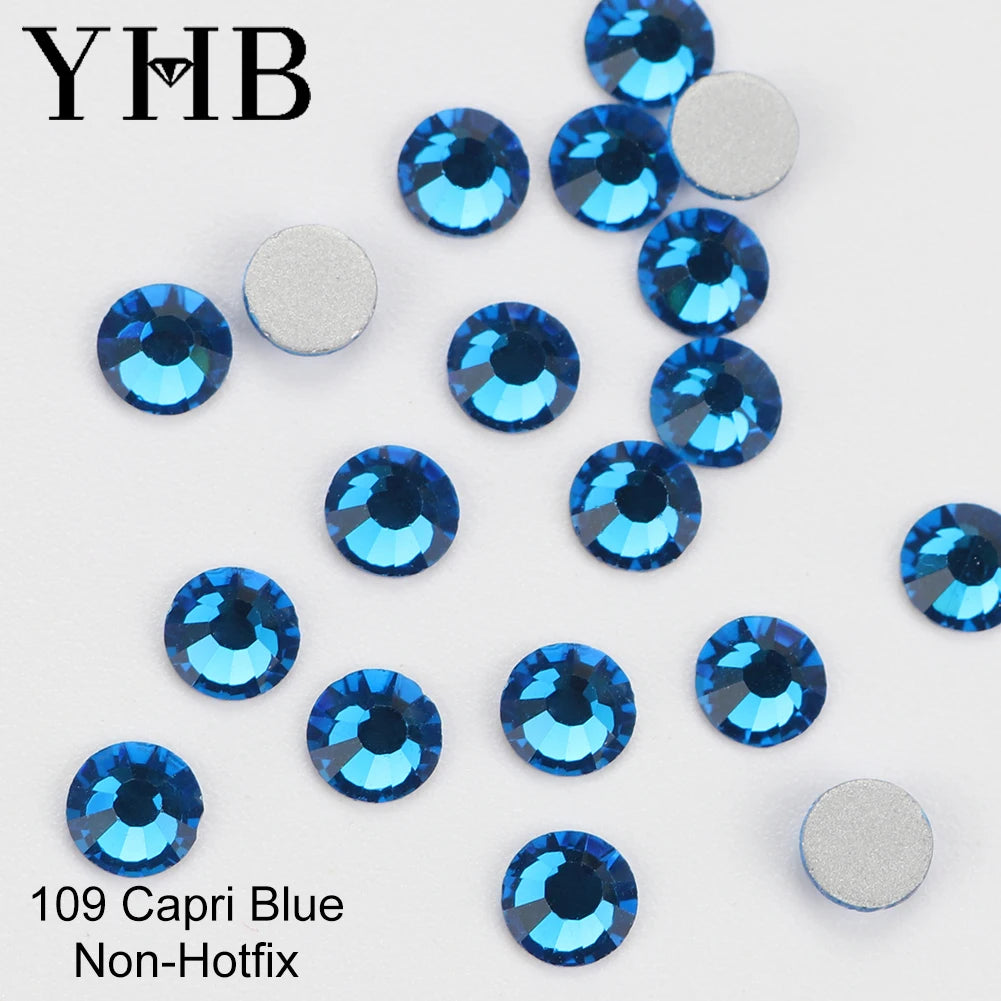 YHB Cold Fix Crystal Flatback Rhinestones - Silver Back Non Hotfix DIY Gems for Nail Art, Bags, Shoes, Garments & Phone Decoration