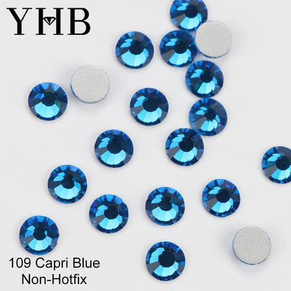 YHB Cold Fix Crystal Flatback Rhinestones - Silver Back Non Hotfix DIY Gems for Nail Art, Bags, Shoes, Garments & Phone Decoration
