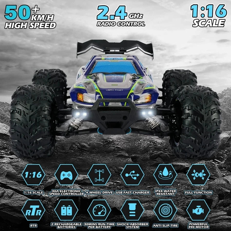 4WD Remote Control Car – Off-Road 4x4 RC High-Speed Buggy Truck, Brushless 50/80KM/H Drift Racing Toy for Kids & Adults