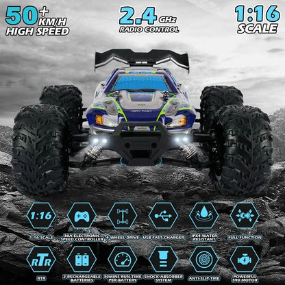 4WD Remote Control Car – Off-Road 4x4 RC High-Speed Buggy Truck, Brushless 50/80KM/H Drift Racing Toy for Kids & Adults