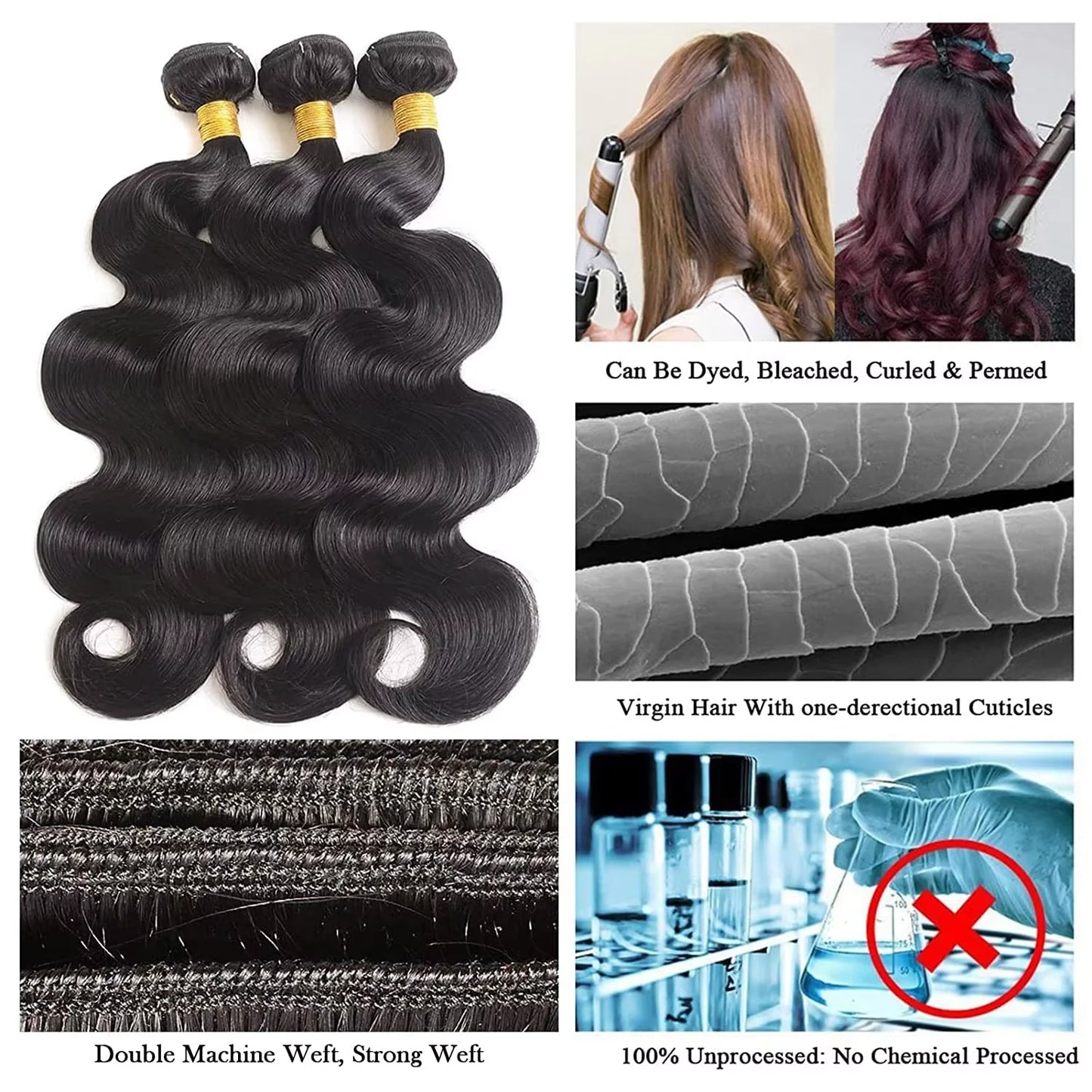 38 40 Inch Loose Body Wave Brazilian Hair Bundles – 1/3/4 PCS Water Wave Raw Human Hair Extensions, Black