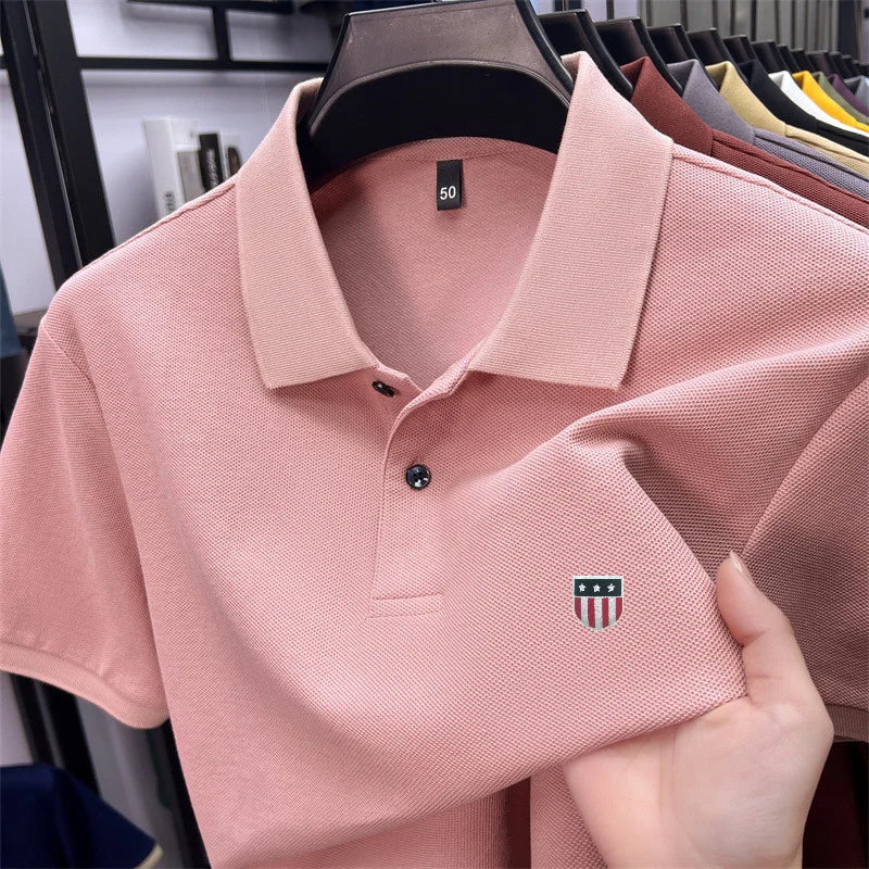 Men's Luxury Cotton Polo Shirt - 100% Cotton Short Sleeve Business Casual Summer Top